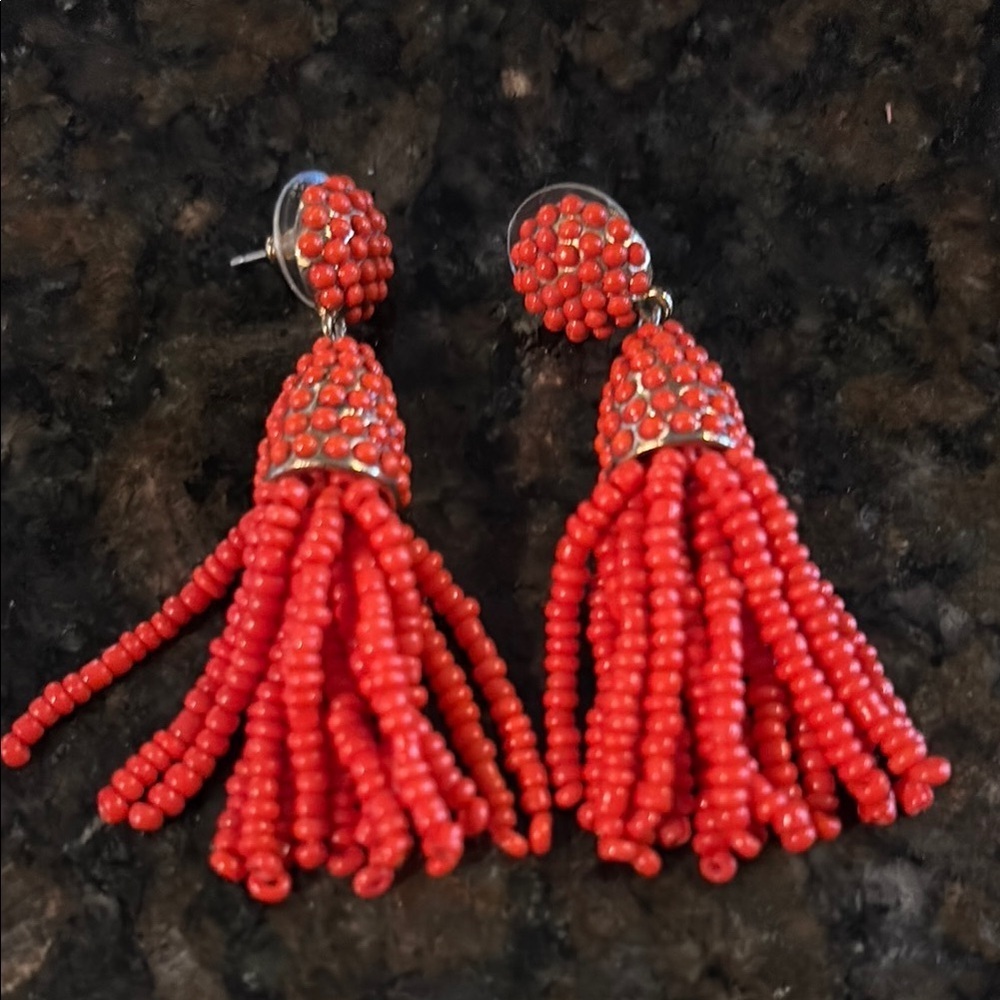 BaubleBar Red Tassel Earrings Vibrant Beaded Statement